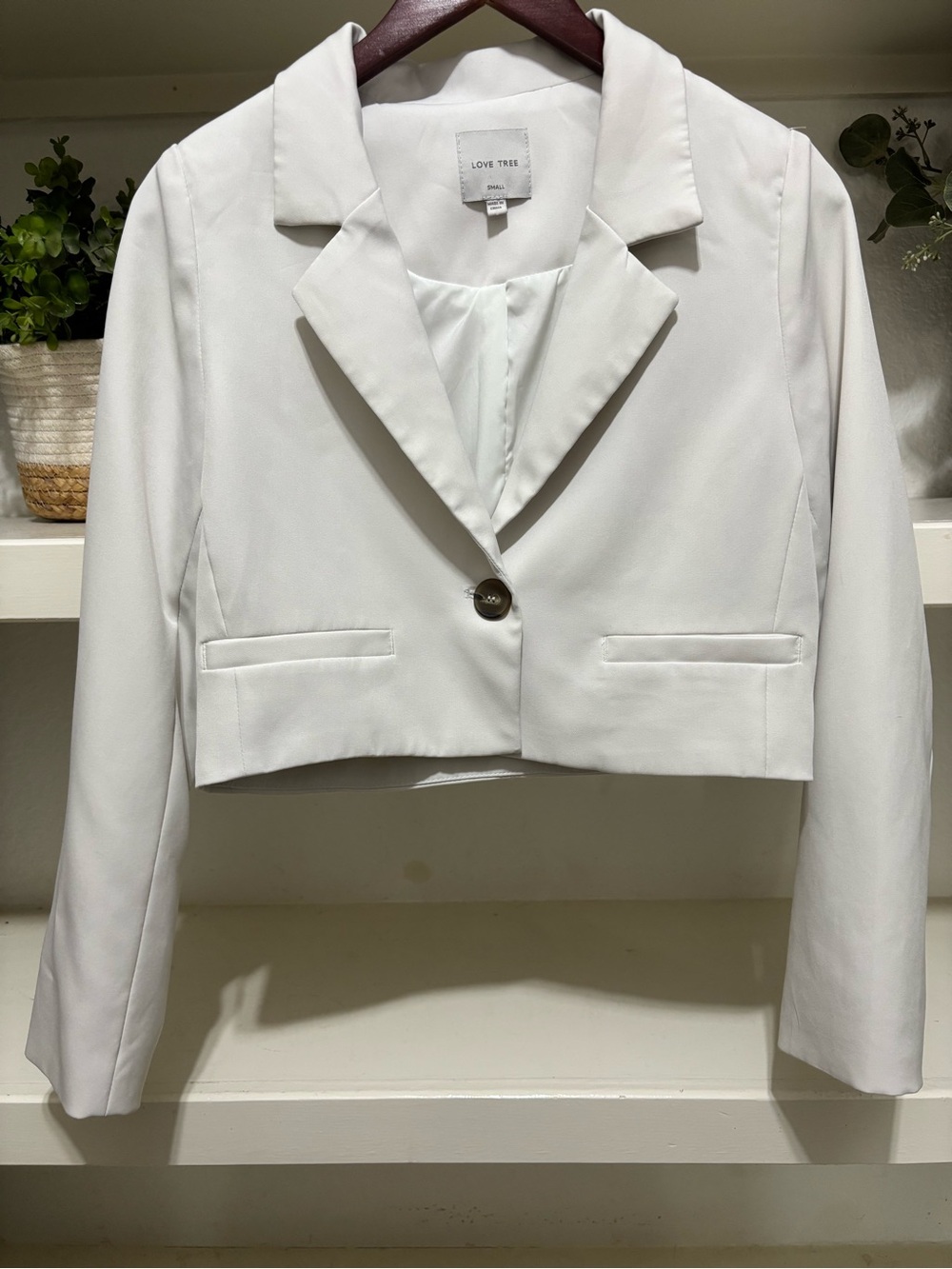 Love Tree White Cropped Single-Button Blazer Size Small